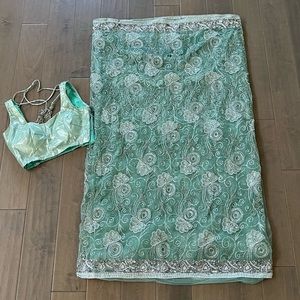 Silver and Turquoise Saree
